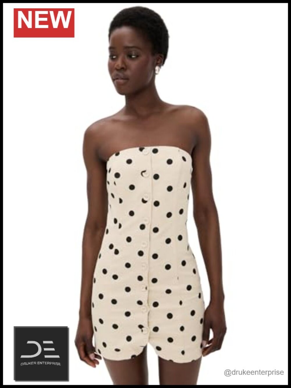 Women's Polka Dot Linen Strapless Mini Dress Sleeveless Backless A-Line